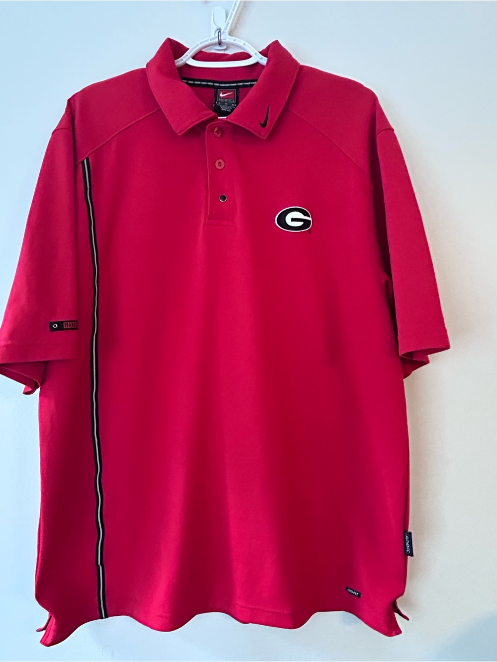 Georgia Bulldogs Polo Red Black NCAA UGA Golf Shirt Nike Size L Dri Fit Men's